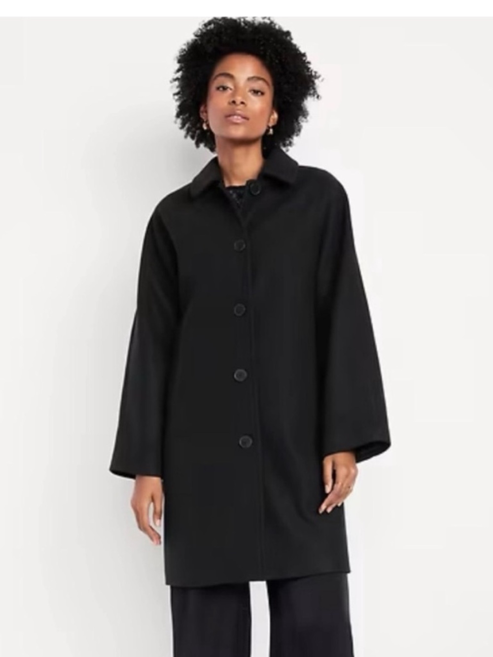 Old Navy Black Relaxed Button Front Mac Pea Coat Size XS NWT Minimalist